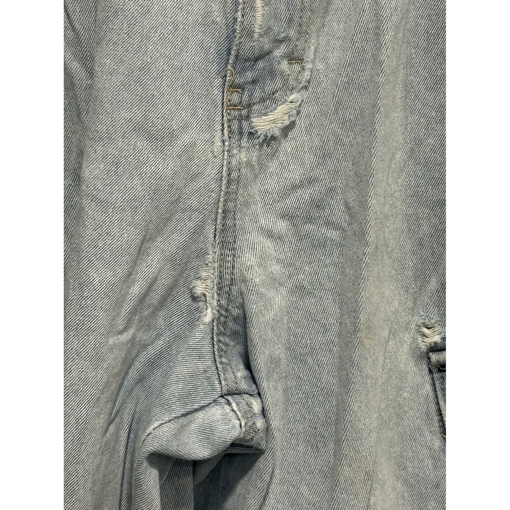 Empyre Mens Distressed Cargo Jeans Light Wash Spray Can Patch Size 36 Loose Fit - Picture 5 of 8